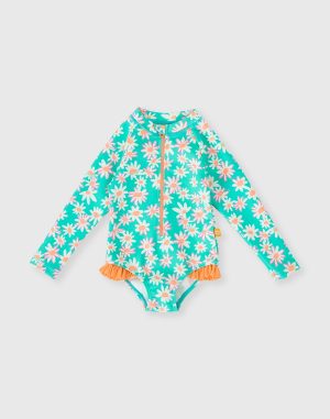 Daisy Patch Long Sleeve Frill Swimsuit