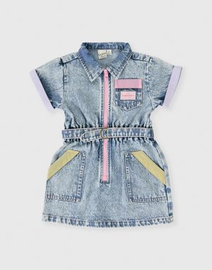 Pastel Pop Piper Denim Belted Dress