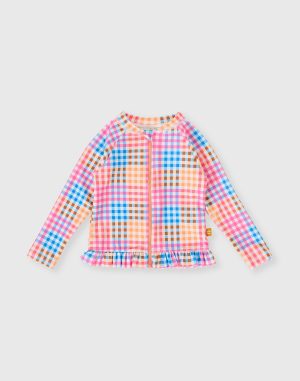 Rainbow Gingham Zip Up Rashguard