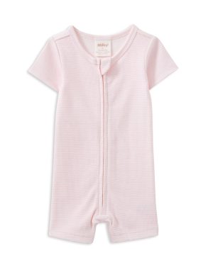 Pink Stripe Rib Zip Romper