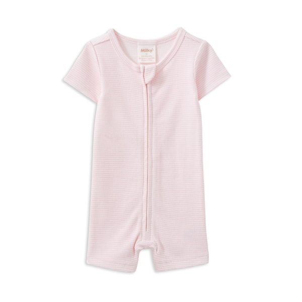 Pink Stripe Rib Zip Romper