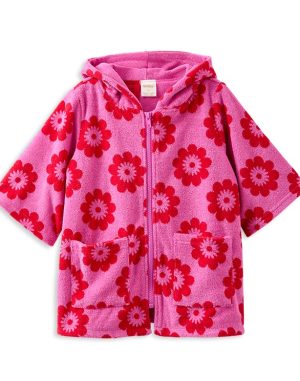Red Floral Terry Towelling Cover Up