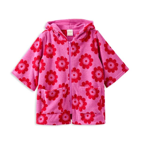 Red Floral Terry Towelling Cover Up